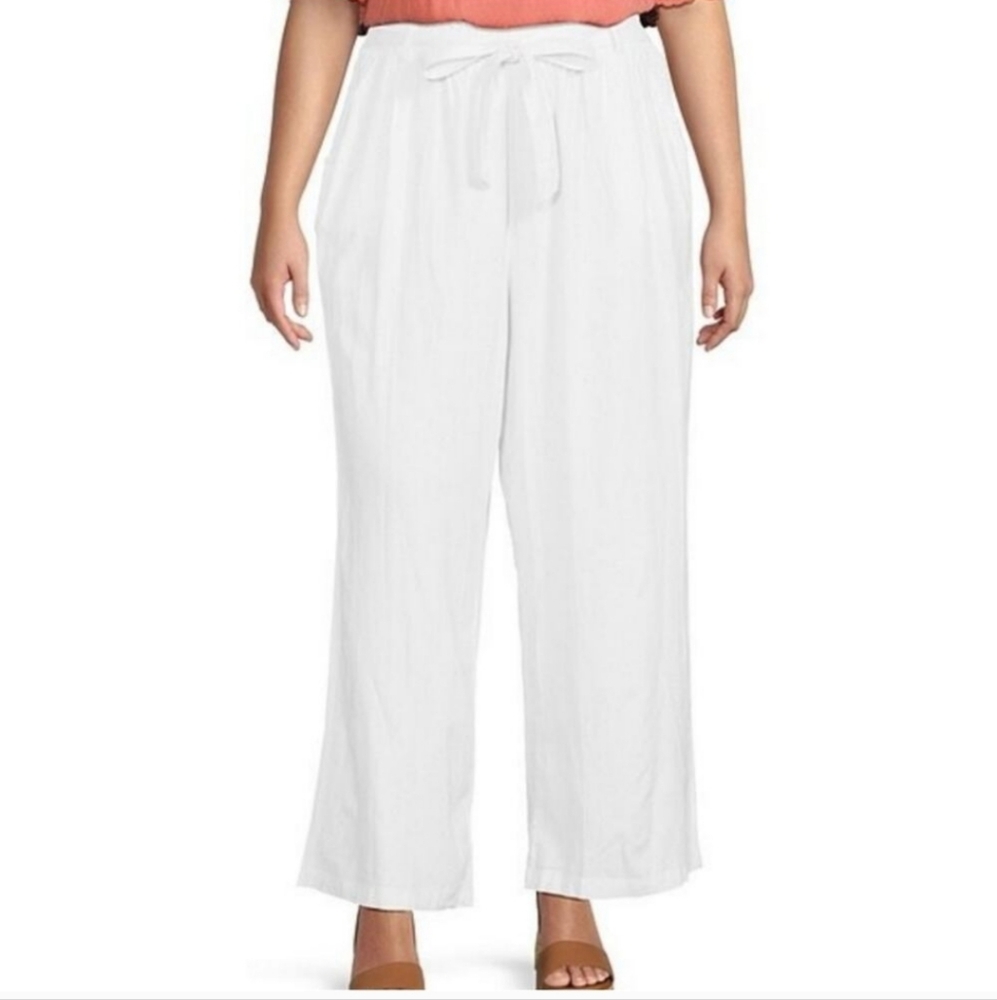 Nurture By Westwood Linen Blend Wide Leg Paper Bag Pants White Plus Size 2X NWT